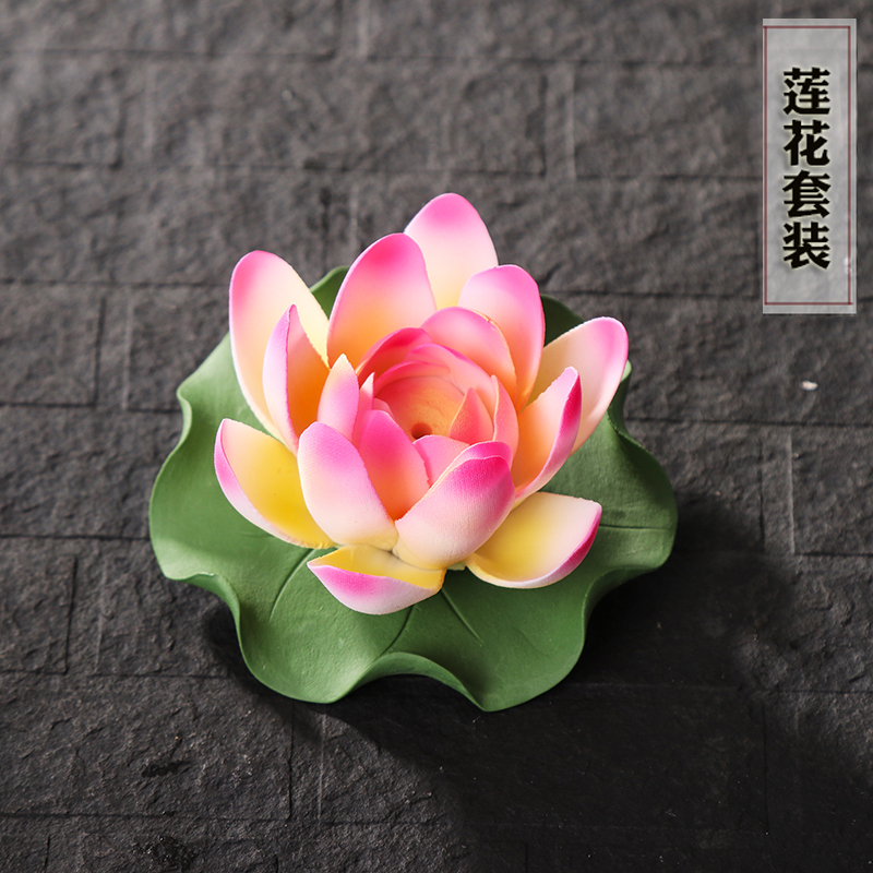 陶瓷茶宠手捏莲花线香插笔装饰品