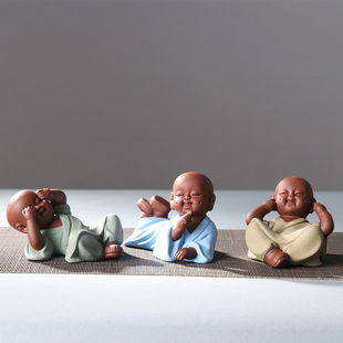 特价包邮紫砂三不小和尚不看不说不听小和尚陶瓷可爱茶宠茶道茶玩