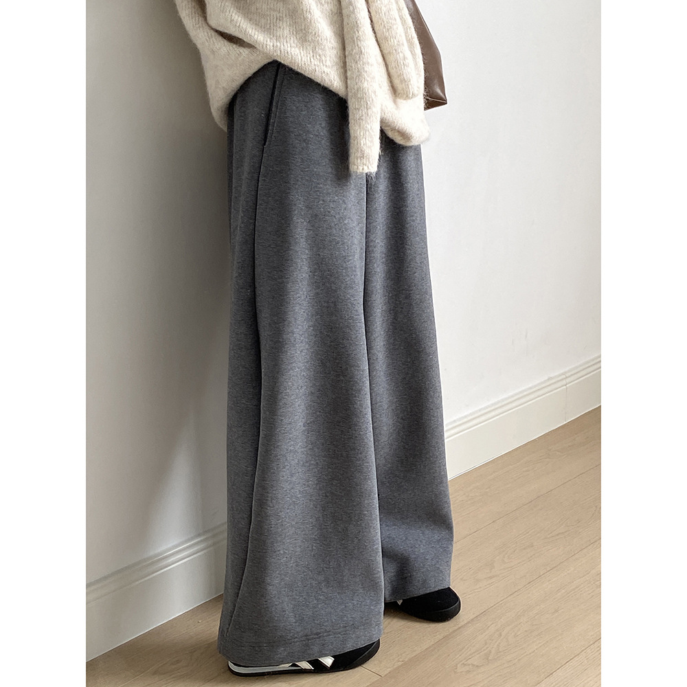 加绒加厚高腰阔腿卫裤女秋冬保暖