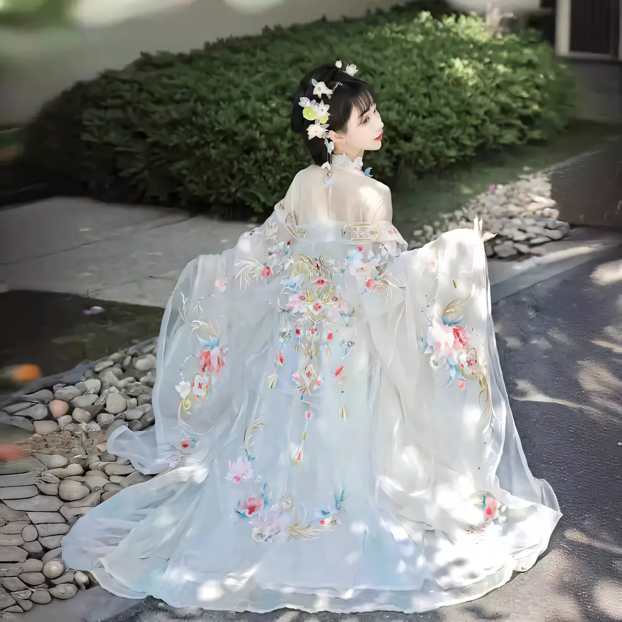 女2025夏季新款仙气飘逸刺绣大袖衫诃子裙露肩十二花神之莲花超仙