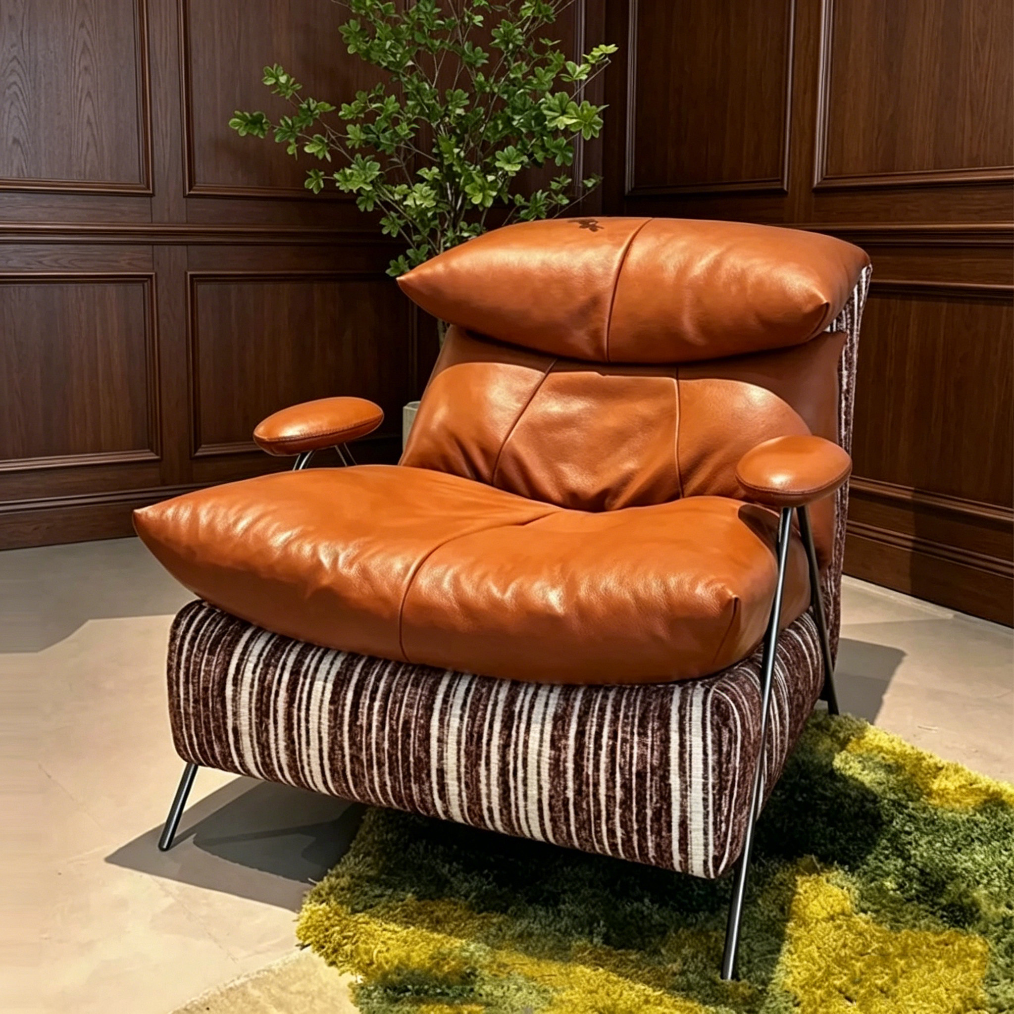 中古风真皮休闲椅设计师单人沙发椅客厅阳台扶手椅复古单椅软包椅