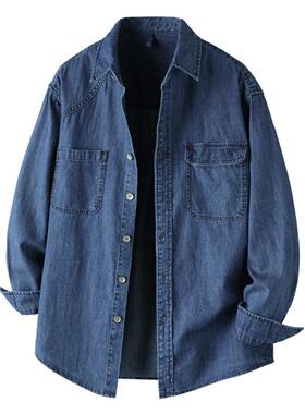 T518春季新款男士翻领衬衣青年牛仔长袖休闲衬衫时尚百搭潮流外套