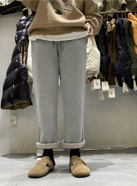 TY1980冬季新款韩版松紧腰宽松加绒加厚小直筒九分休闲卫裤女9019