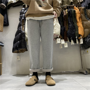 TY1980冬季新款韩版松紧腰宽松加绒加厚小直筒九分休闲卫裤女9019