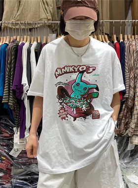 TYJR夏季新款2023年韩版宽松百搭圆领卡通印花短袖T恤女上衣85173