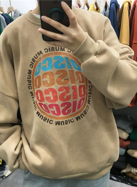 TY1980冬季新款女装韩版圆领宽松百搭字母加绒加厚卫衣女213251