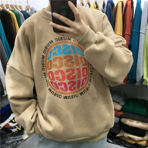 TY1980冬季新款女装韩版圆领宽松百搭字母加绒加厚卫衣女213251