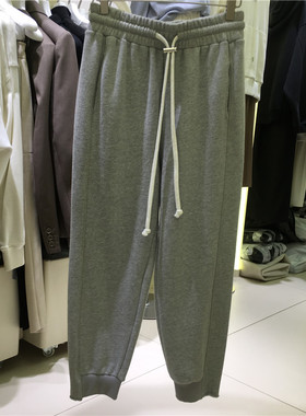 WUZHI秋冬新款2021韩版抽绳松紧腰宽松加厚九分束脚卫裤女k-77071