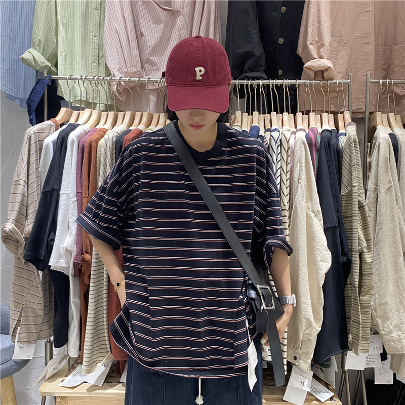 TYJR夏季新款宽松条纹短袖T恤女