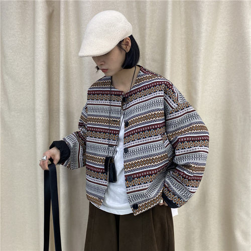 TYJR秋季新款女装2025韩版宽松圆领长袖复古时尚条纹外套女55686