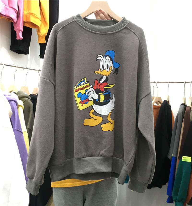 0韩版宽松卡通印花加厚加绒卫衣