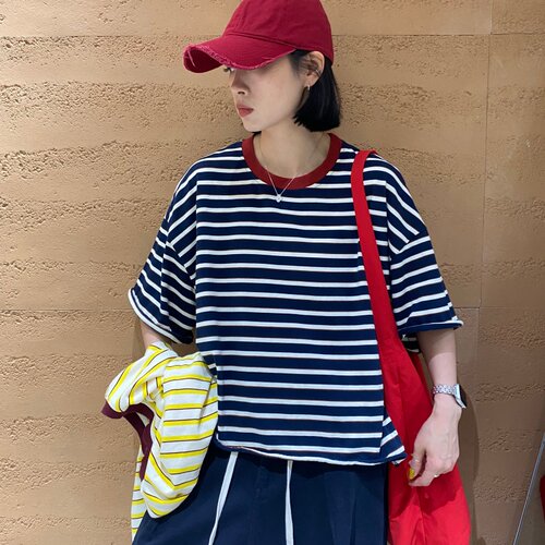 TYJR韩版宽松短款条纹短袖T恤女