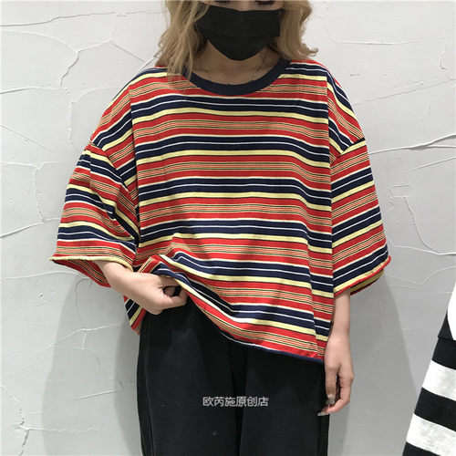 TY1980韩版宽松短袖条纹T恤女
