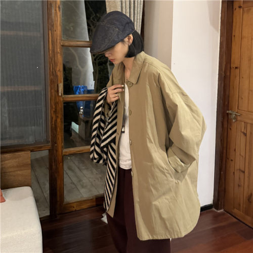 TYJR秋季新款女装2025韩版宽松翻领休闲中长款风衣外套女57572