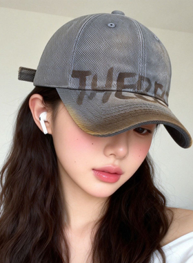 大头围棒球帽女加大加深顶做旧复古破洞帽子鸭舌帽宽帽檐显脸小潮