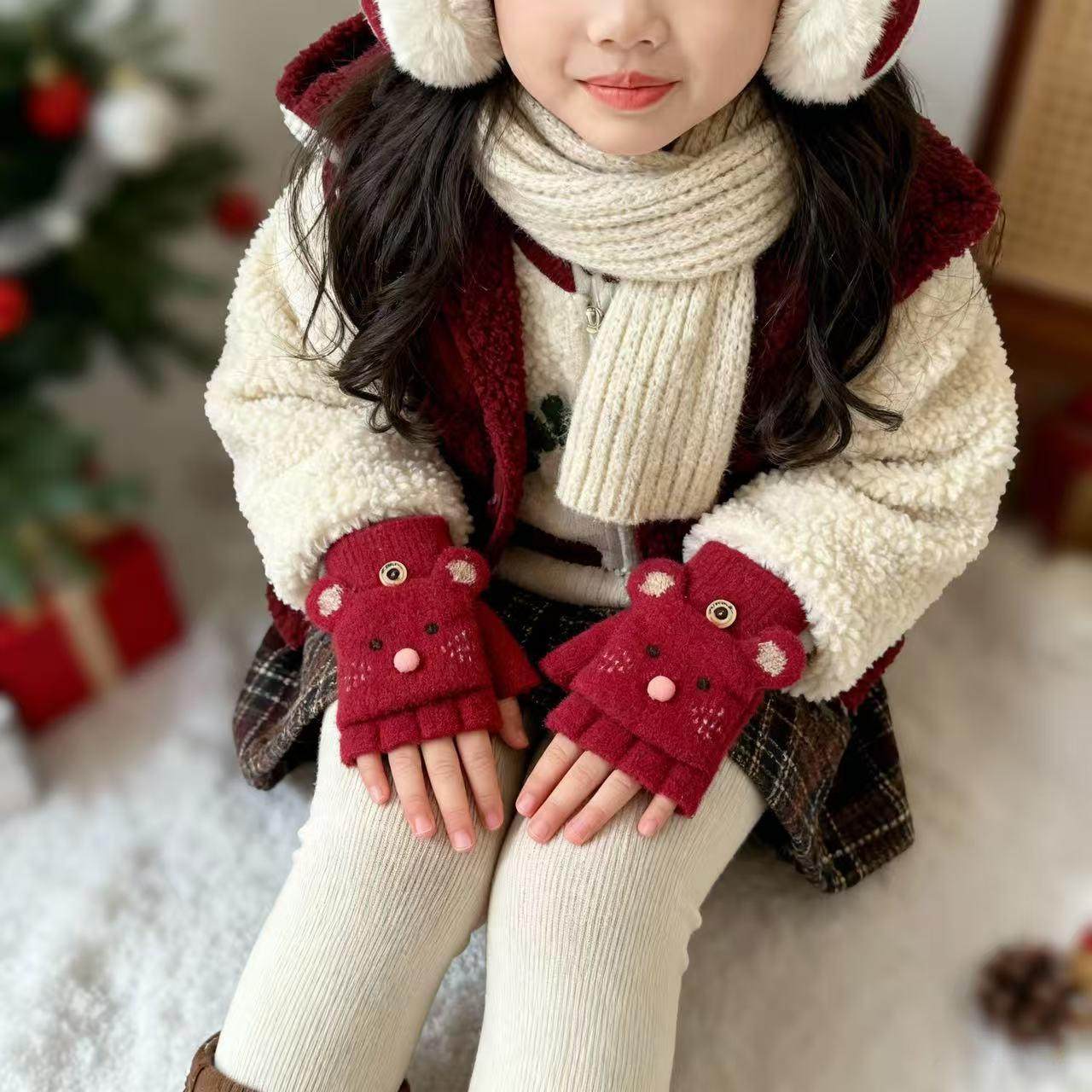 手套儿童2到5岁卡通女孩保暖防寒女童手套可爱秋冬季半指翻盖手套,童装/婴儿装/亲子装,手套,淘宝优惠券,粉丝福利购,淘宝优惠卷
