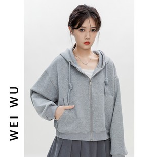 卫衣女上2025新款 灰色短薄NC4F100 连帽拉链开衫 春秋款 宽松休春 款