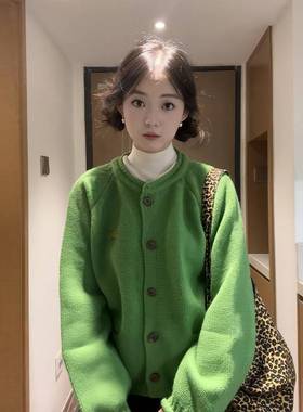 开韩系绿色森系穿搭插肩衣针织衫外搭毛女20Dbn-37162新款春季5慵