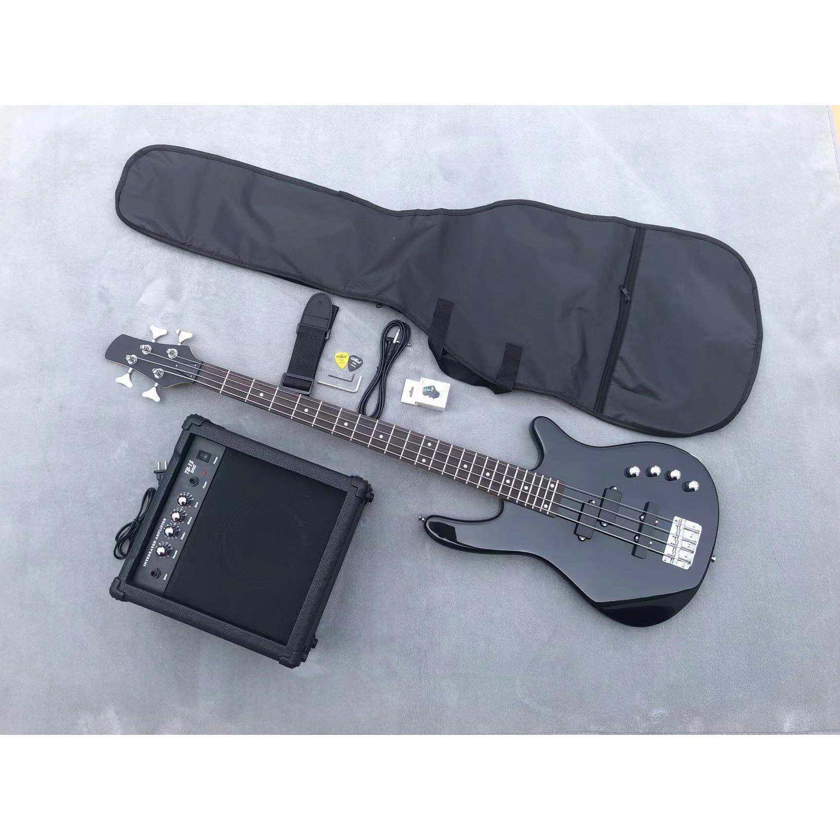 特价清仓初学入门款四弦P/J电贝斯音箱套装,金属黑色亮光Bass贝斯