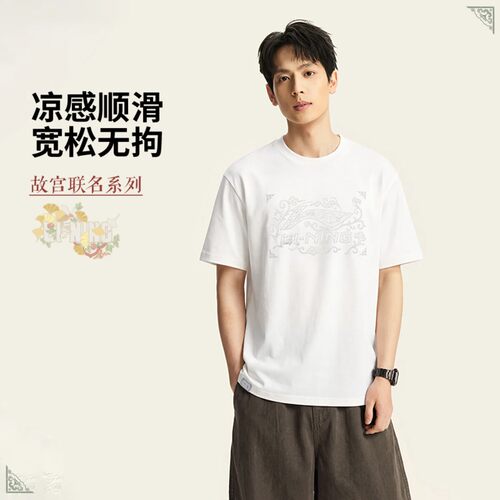 李宁中国文化系列故宫联名男子T恤冰感吸湿排汗宽松短袖AHSW509