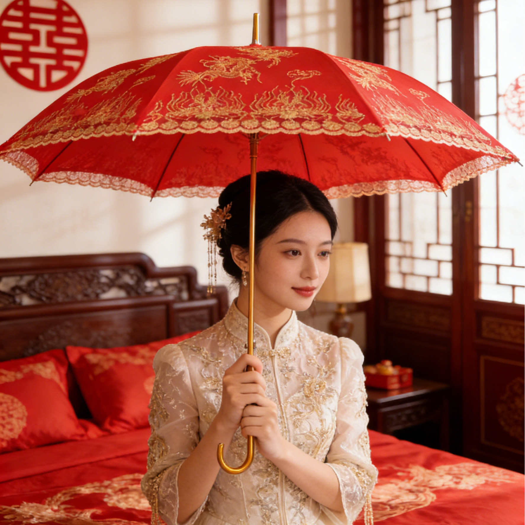 红伞婚伞一对结婚用结婚伞新娘出嫁婚礼新娘伞高级接亲红色红雨伞