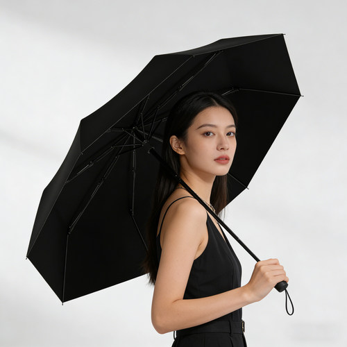 雨伞女晴雨两用简约黑胶黑色纯黑