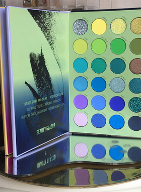 化妆师专用beauty glazed 眼影盘彩色蓝绿色大盘全套舞台妆眼影书