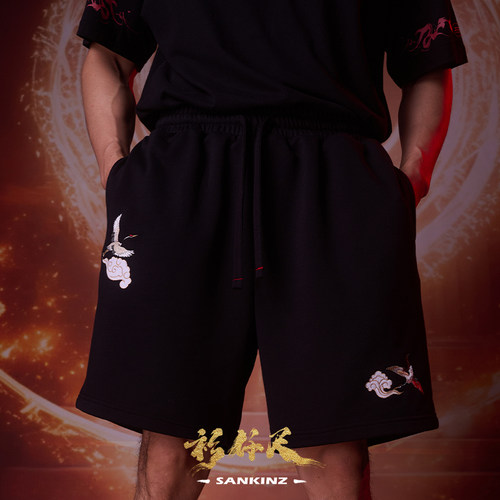 衫仟尺短裤刺绣宽松中国风