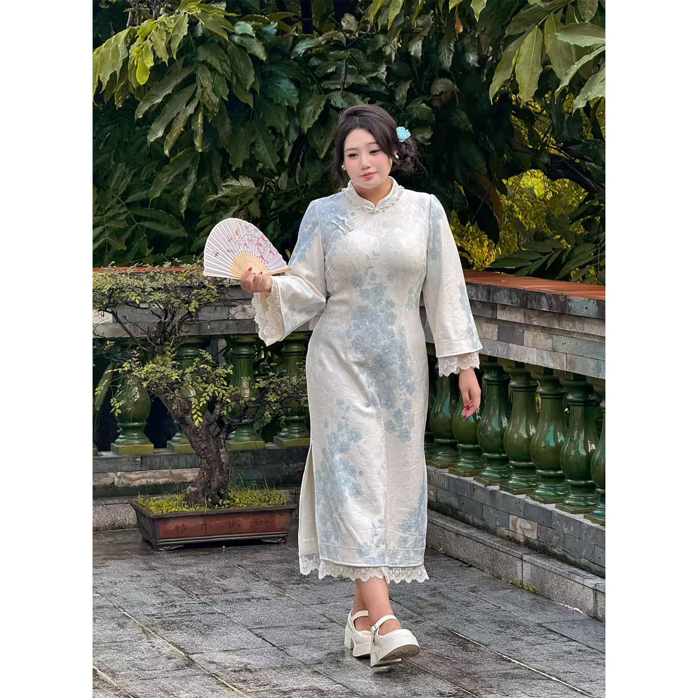 51942改良国风新中式胖MM2025秋冬季新款复古收腰显瘦大码旗袍