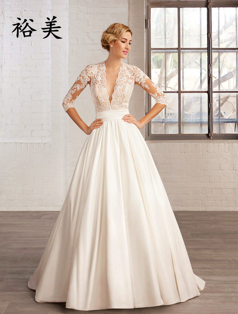 新娘V领大拖尾宫廷主纱进口缎婚纱中长袖大连婚纱礼服定制实体店|ruв категории Женская одежда, Cвадебные платья, свадебное платье - от Buy2taobao.com для оказания профессиональной услуги покупки агента Taobao