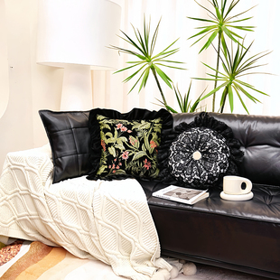 法式花朵抱枕沙发客厅创意抱枕轻奢高级感皮沙发腰靠枕靠背大靠垫