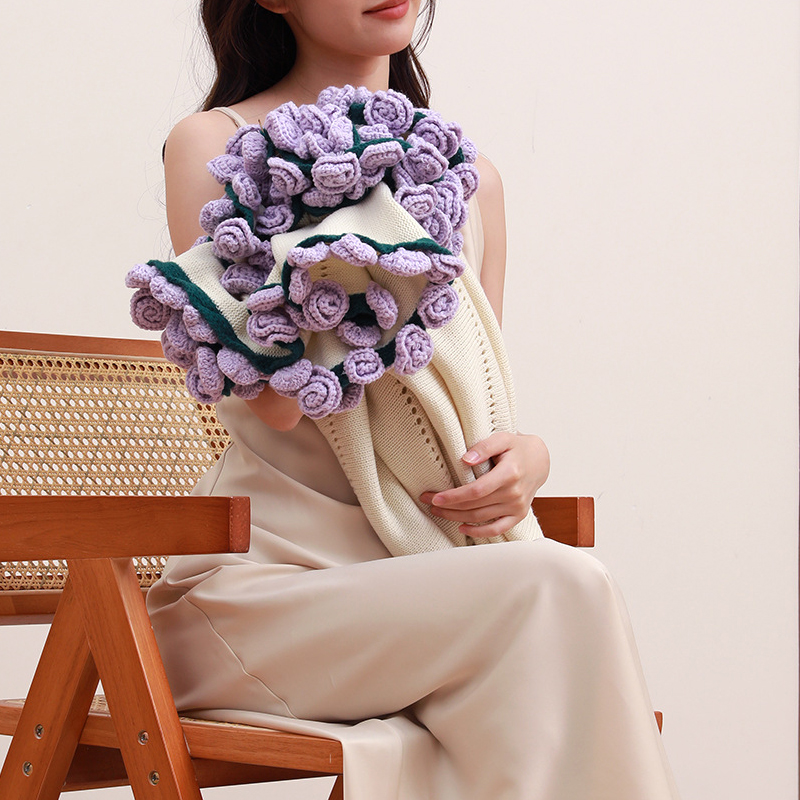 花束毯子成品手工玫瑰花毯子沙发用盖毯披肩毛毯办公室午睡空调毯