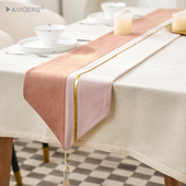 ins风现代简约茶桌垫布粉色桌旗轻奢高级感餐桌装 饰布奶油风茶旗