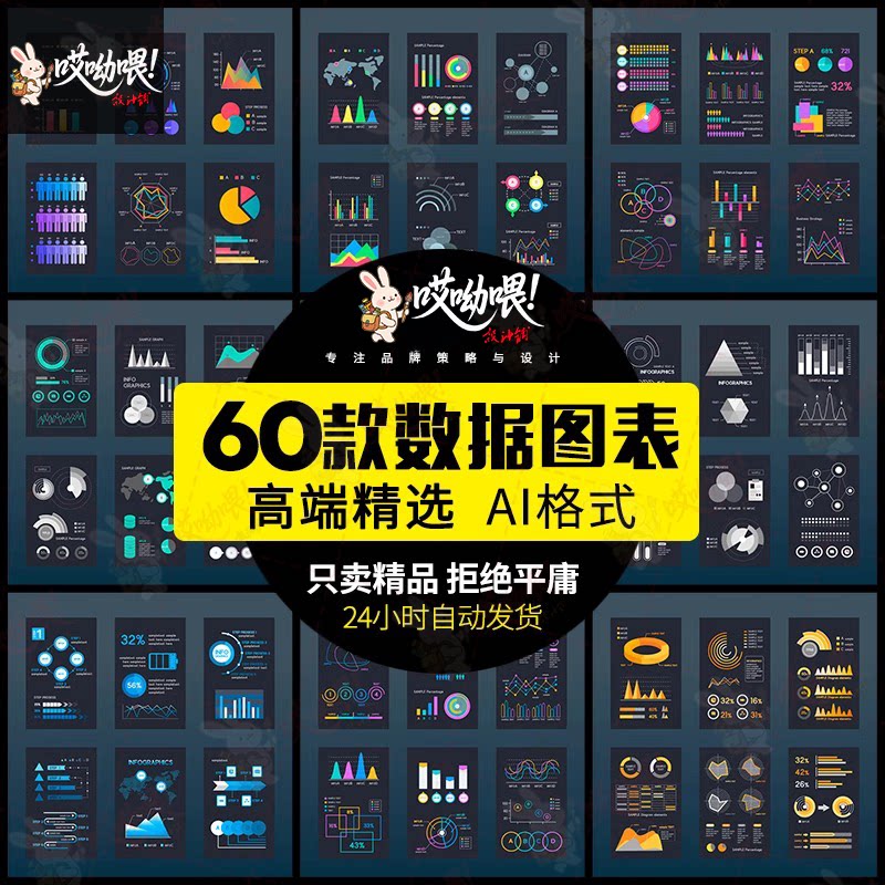 科技互联网柱状折线图数据统计信息图表元素AI矢量设计素材模板