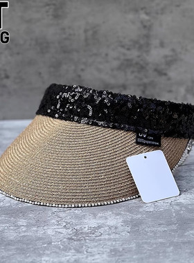 香港I.Tgreg女时尚百搭链条遮阳UV草帽法式亮片遮脸防晒空顶帽子