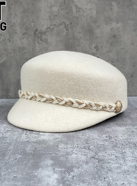 香港I.Tgreg编织链羊毛呢圆顶礼帽女秋冬百搭鸭舌帽马术帽毡帽潮