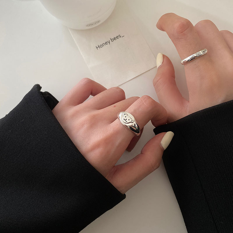 通体s925纯银戒指时尚韩国订单款组合可爱小熊叠戴戒指饰品女学生