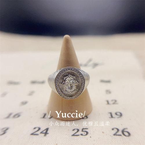 八芒星盾牌戒指925纯银拉丝