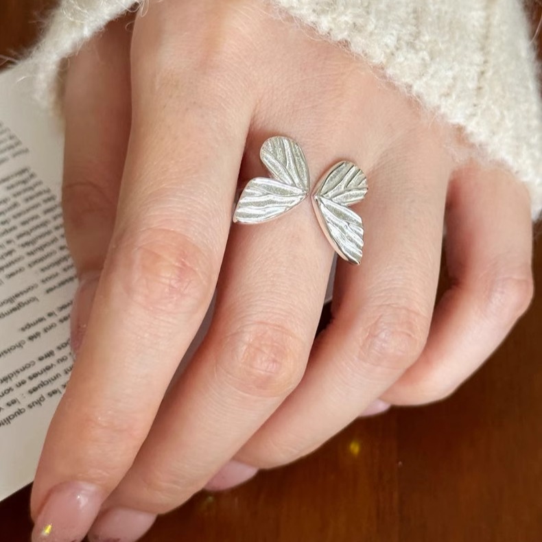 日韩s925纯银蝴蝶戒指女韩版简约超仙甜美名媛风气质开口设计指环
