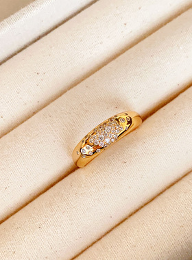 清仓 925纯银镀金碎钻金光闪闪金镏子光面戒指轻奢老钱宽版戒指