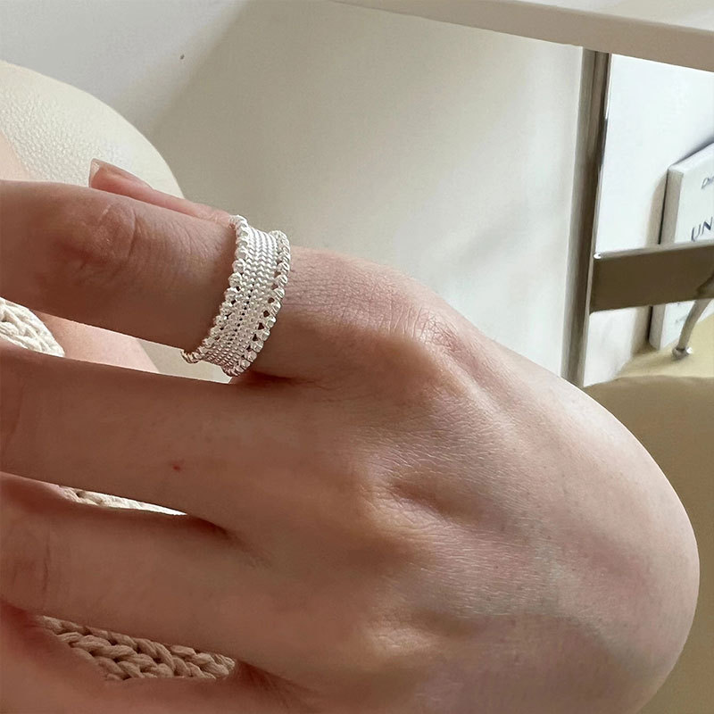 气质简约圆珠宽版戒指s925通体纯银白银色显白指环女时尚个性饰品