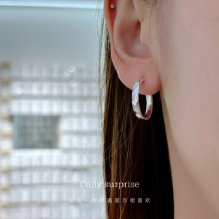 每日惊喜足银菱形耳圈耳环耳扣素圈纯银直径2.0999足银新款大耳圈