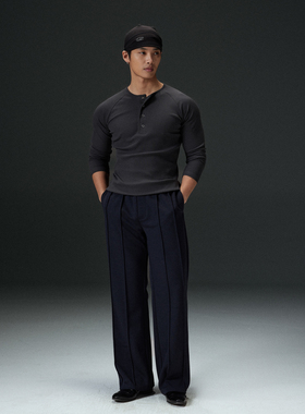 AFTERGLOW坑条肌理亨利领修身长袖 显身材高弹面料男装打底长袖