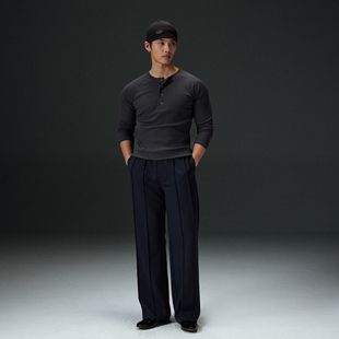 打底长袖 显身材高弹面料男装 长袖 AFTERGLOW坑条肌理亨利领修身