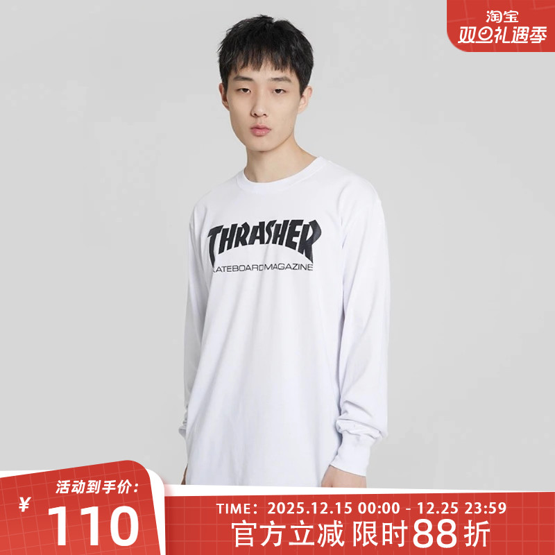 THRASHER火焰字母长袖情侣T恤