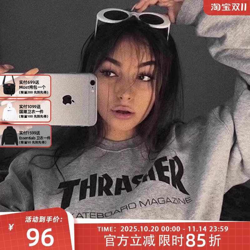 THRASHER美版火焰加绒情侣卫衣