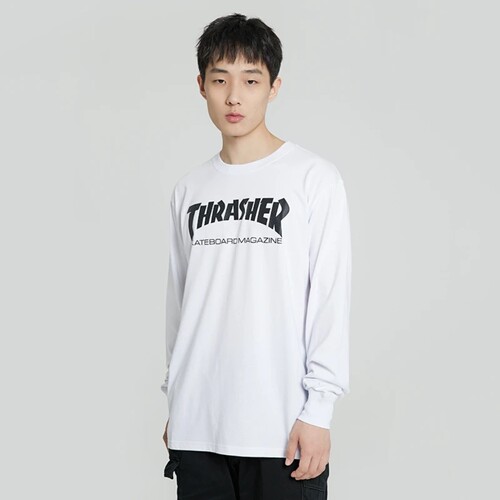 THRASHER火焰字母长袖情侣T恤