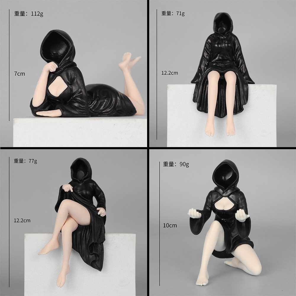 跨境mysterious statue克苏鲁暗黑女王女巫幽灵黑袍蒙面桌面摆件