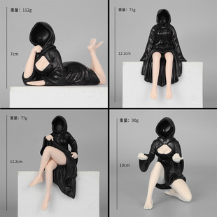 跨境mysterious statue克苏鲁暗黑女王女巫幽灵黑袍蒙面桌面摆件