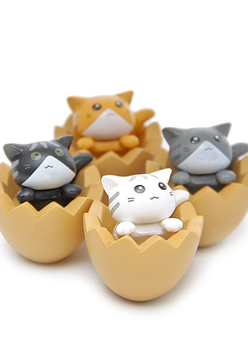 萌款蛋壳猫咪迷你手办diy微景观园艺造景公仔创意蛋糕饰品装饰